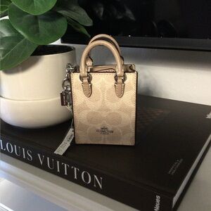 Coach Beige/tan Signature Mini Tote Charm with Silver Hardware